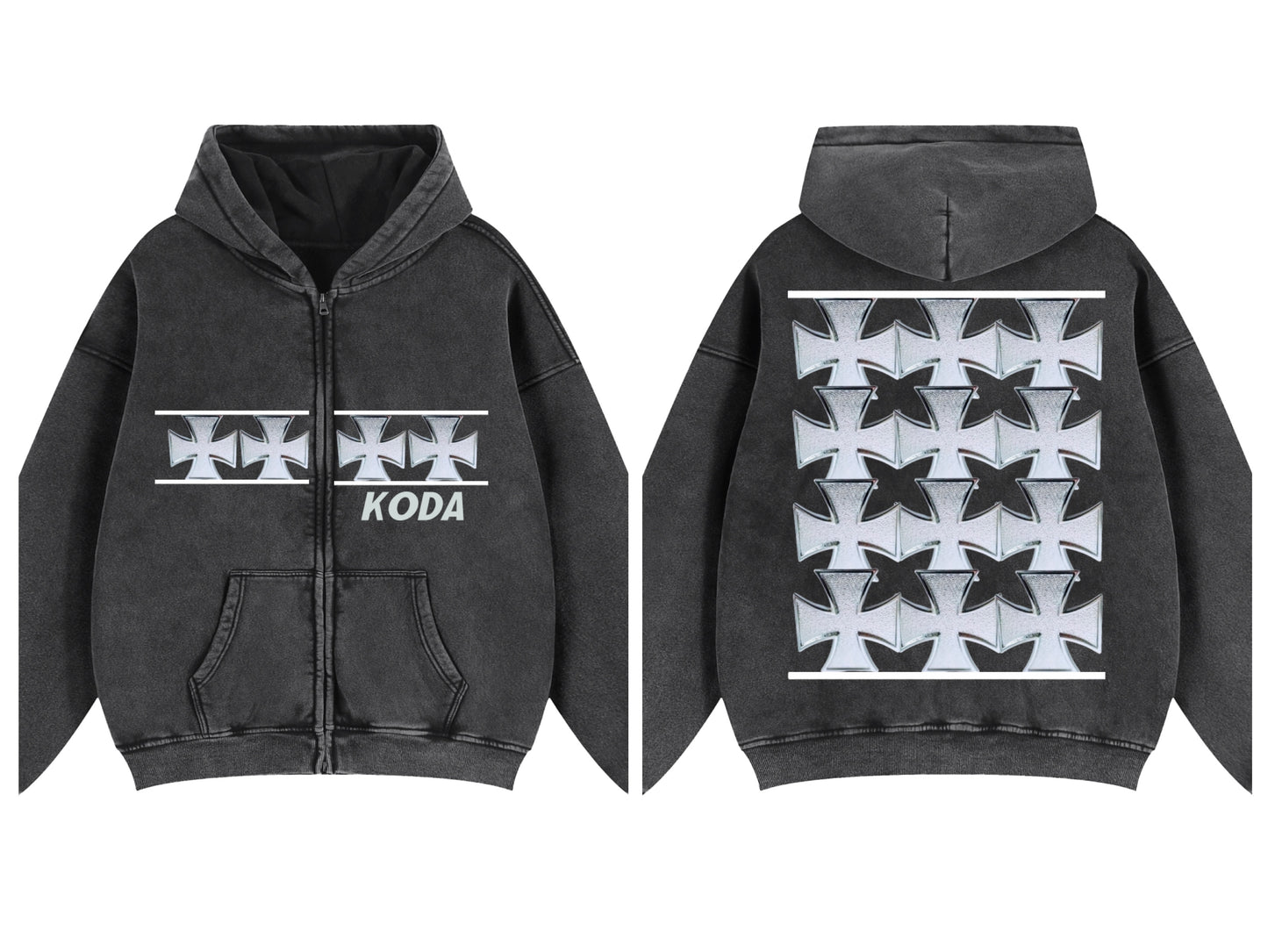 "Chrome Crosses" Boxy Zip-Up