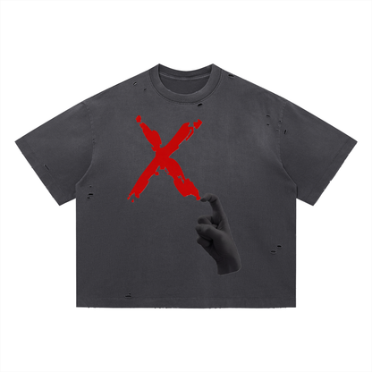"Xcommunicado" Distressed Boxy Tee