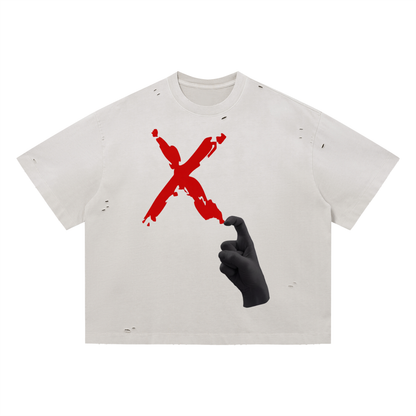 "Xcommunicado" Distressed Boxy Tee