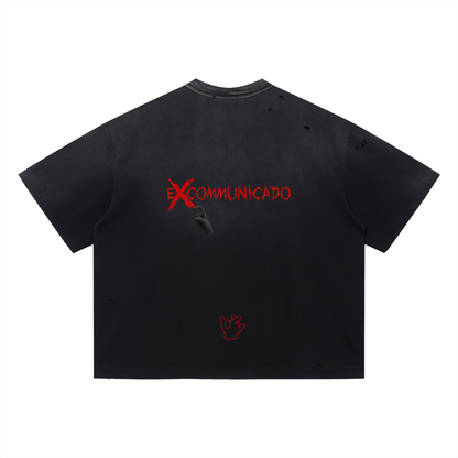"Xcommunicado" Distressed Boxy Tee
