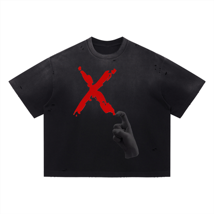 "Xcommunicado" Distressed Boxy Tee