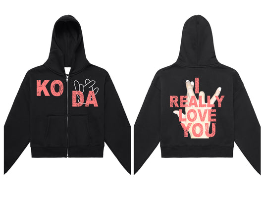 "I Really Love You" Cropped Zip-Up